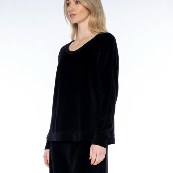 SOLD! WILT Black Velour Set - L/S Raglan Tunic Sweatshirt Wide Leg Pull On Pant - Picture 10 of 14